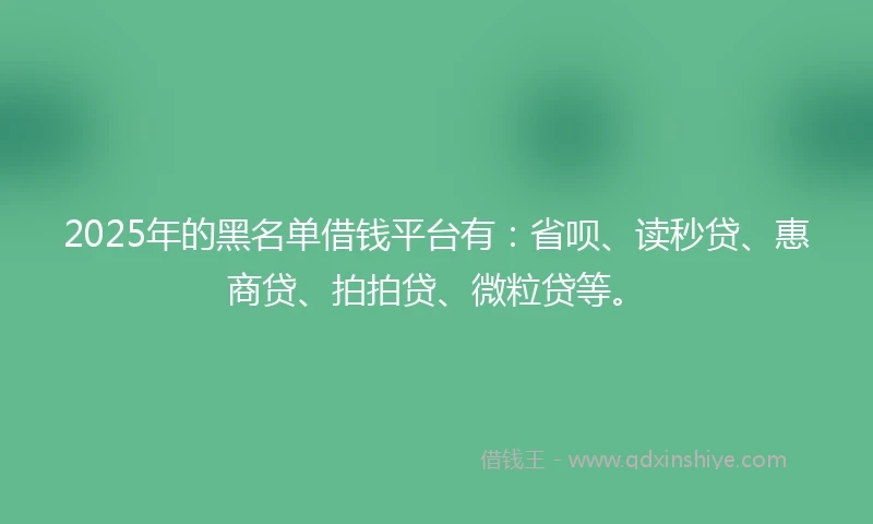 2025年的黑名单借钱平台有：省呗、读秒贷、惠商贷、拍拍贷、微粒贷等。