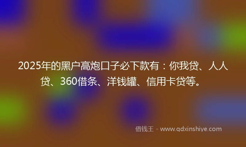 2025年的黑户高炮口子必下款有：你我贷、人人贷、360借条、洋钱罐、信用卡贷等。