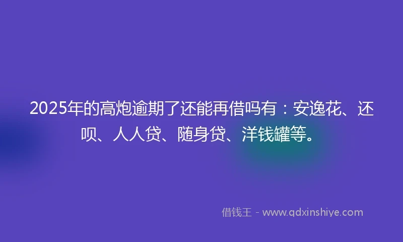 2025年的高炮逾期了还能再借吗有：安逸花、还呗、人人贷、随身贷、洋钱罐等。