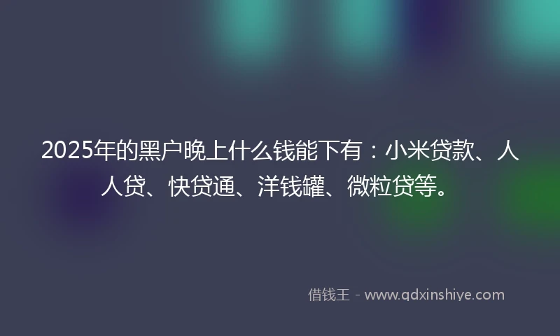 2025年的黑户晚上什么钱能下有：小米贷款、人人贷、快贷通、洋钱罐、微粒贷等。