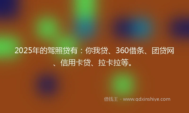 2025年的驾照贷有：你我贷、360借条、团贷网、信用卡贷、拉卡拉等。