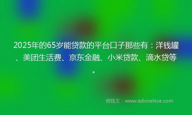 2025年的65岁能贷款的平台口子那些有：洋钱罐、美团生活费、京东金融、小米贷款、滴水贷等。