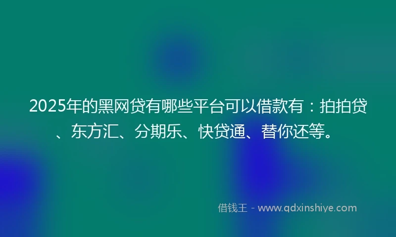 2025年的黑网贷有哪些平台可以借款有：拍拍贷、东方汇、分期乐、快贷通、替你还等。