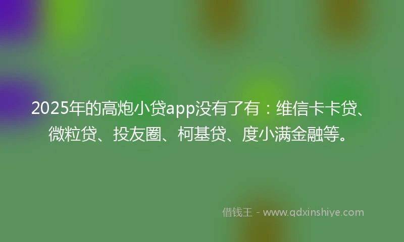2025年的高炮小贷app没有了有：维信卡卡贷、微粒贷、投友圈、柯基贷、度小满金融等。