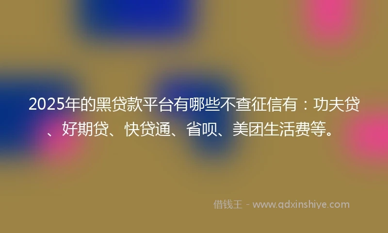 2025年的黑贷款平台有哪些不查征信有：功夫贷、好期贷、快贷通、省呗、美团生活费等。