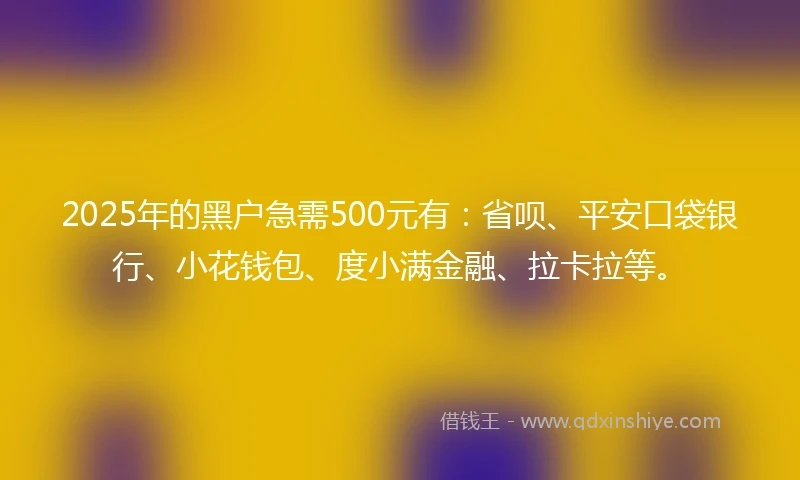 2025年的黑户急需500元有：省呗、平安口袋银行、小花钱包、度小满金融、拉卡拉等。