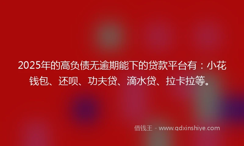 2025年的高负债无逾期能下的贷款平台有：小花钱包、还呗、功夫贷、滴水贷、拉卡拉等。