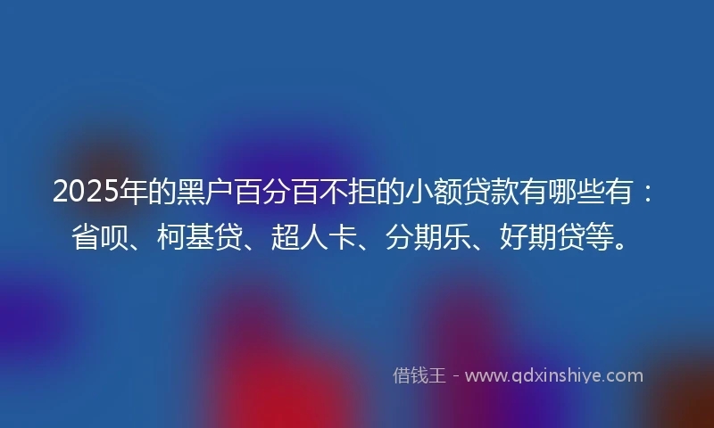 2025年的黑户百分百不拒的小额贷款有哪些有：省呗、柯基贷、超人卡、分期乐、好期贷等。