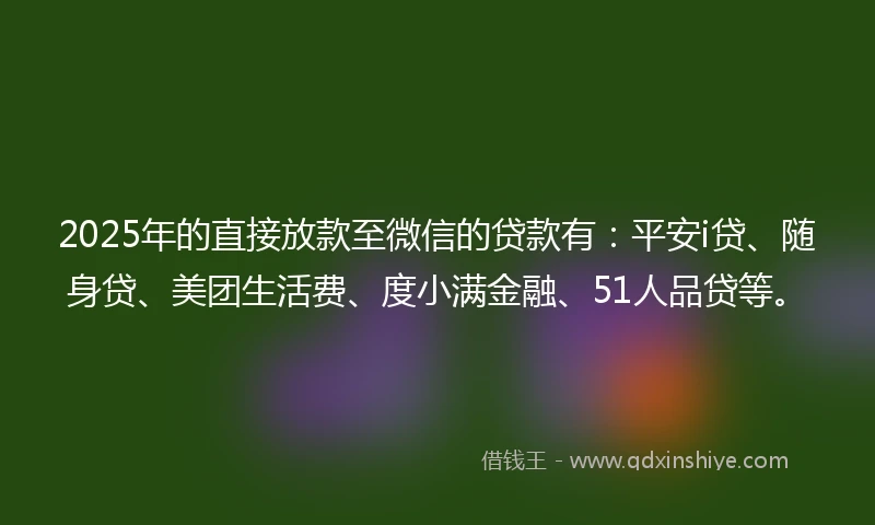 2025年的直接放款至微信的贷款有：平安i贷、随身贷、美团生活费、度小满金融、51人品贷等。