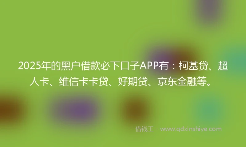 2025年的黑户借款必下口子APP有：柯基贷、超人卡、维信卡卡贷、好期贷、京东金融等。