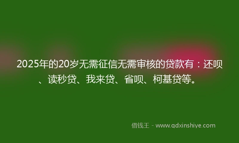 2025年的20岁无需征信无需审核的贷款有：还呗、读秒贷、我来贷、省呗、柯基贷等。