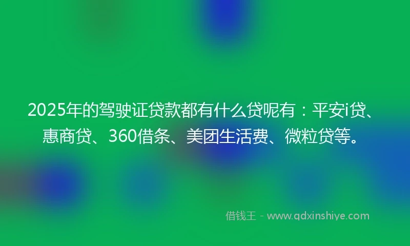 2025年的驾驶证贷款都有什么贷呢有：平安i贷、惠商贷、360借条、美团生活费、微粒贷等。