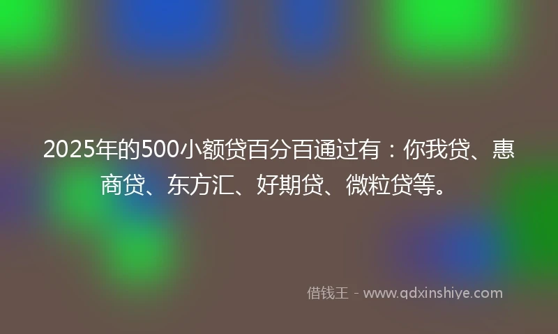 2025年的500小额贷百分百通过有：你我贷、惠商贷、东方汇、好期贷、微粒贷等。