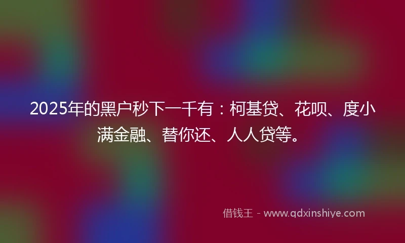 2025年的黑户秒下一千有：柯基贷、花呗、度小满金融、替你还、人人贷等。