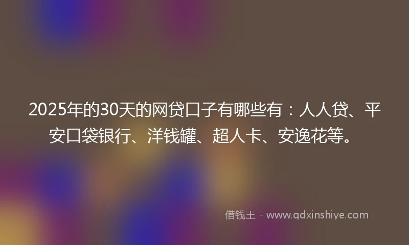 2025年的30天的网贷口子有哪些有：人人贷、平安口袋银行、洋钱罐、超人卡、安逸花等。