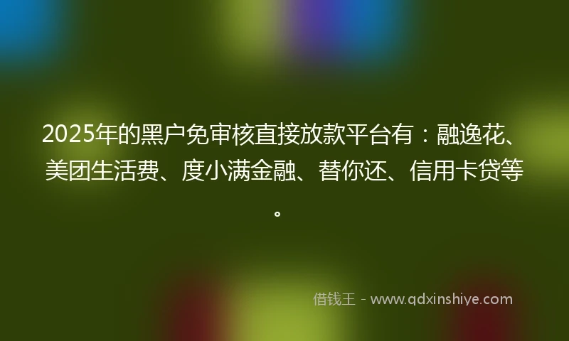 2025年的黑户免审核直接放款平台有：融逸花、美团生活费、度小满金融、替你还、信用卡贷等。