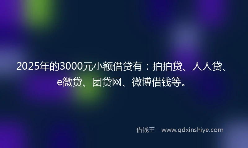 2025年的3000元小额借贷有：拍拍贷、人人贷、e微贷、团贷网、微博借钱等。