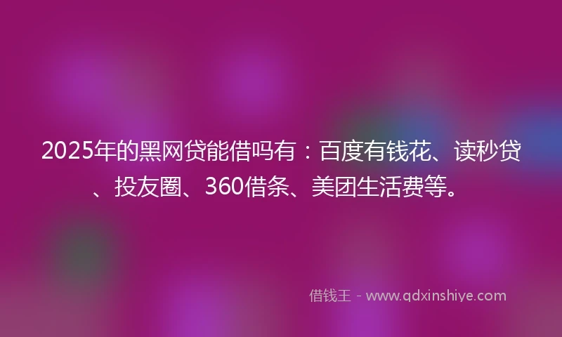 2025年的黑网贷能借吗有：百度有钱花、读秒贷、投友圈、360借条、美团生活费等。