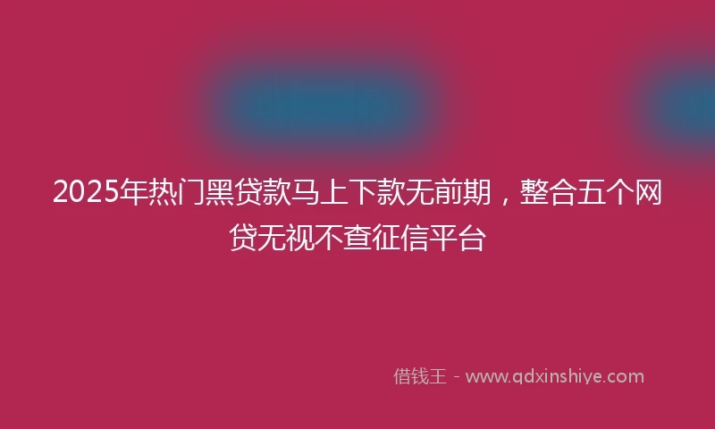2025年热门黑贷款马上下款无前期，整合五个网贷无视不查征信平台