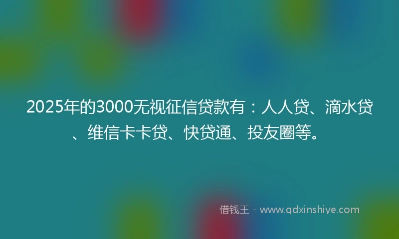 2025年的3000无视征信贷款有：人人贷、滴水贷、维信卡卡贷、快贷通、投友圈等。
