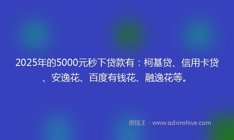 2025年的5000元秒下贷款有：柯基贷、信用卡贷、安逸花、百度有钱花、融逸花等。