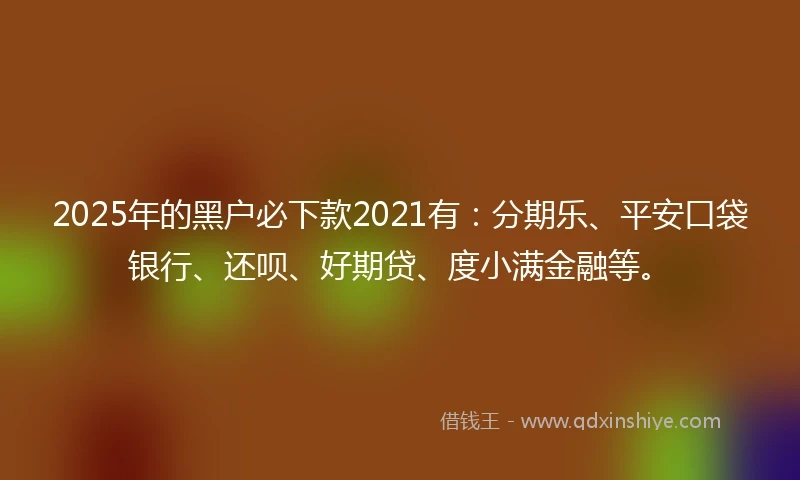 2025年的黑户必下款2021有：分期乐、平安口袋银行、还呗、好期贷、度小满金融等。