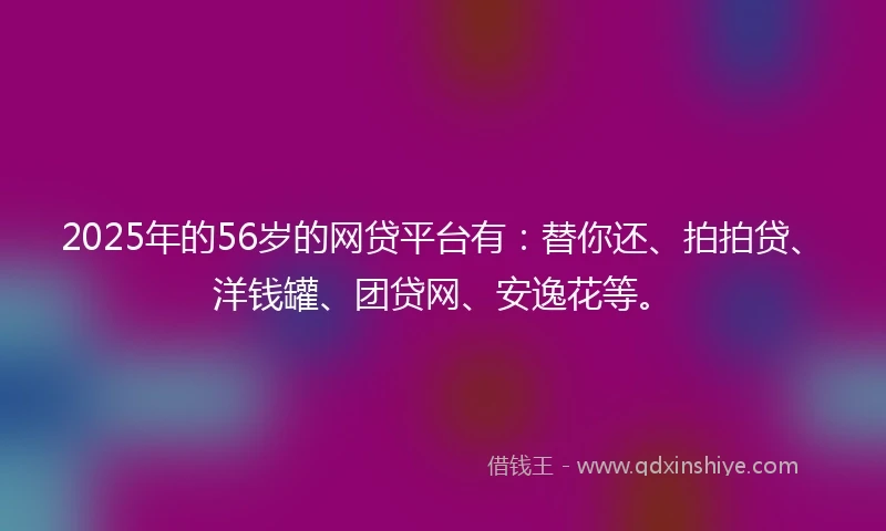 2025年的56岁的网贷平台有：替你还、拍拍贷、洋钱罐、团贷网、安逸花等。