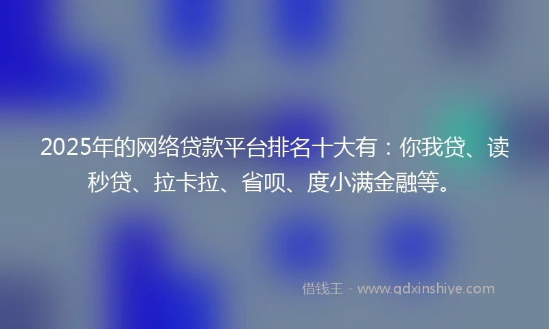 2025年的网络贷款平台排名十大有：你我贷、读秒贷、拉卡拉、省呗、度小满金融等。