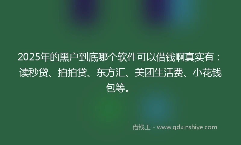 2025年的黑户到底哪个软件可以借钱啊真实有：读秒贷、拍拍贷、东方汇、美团生活费、小花钱包等。