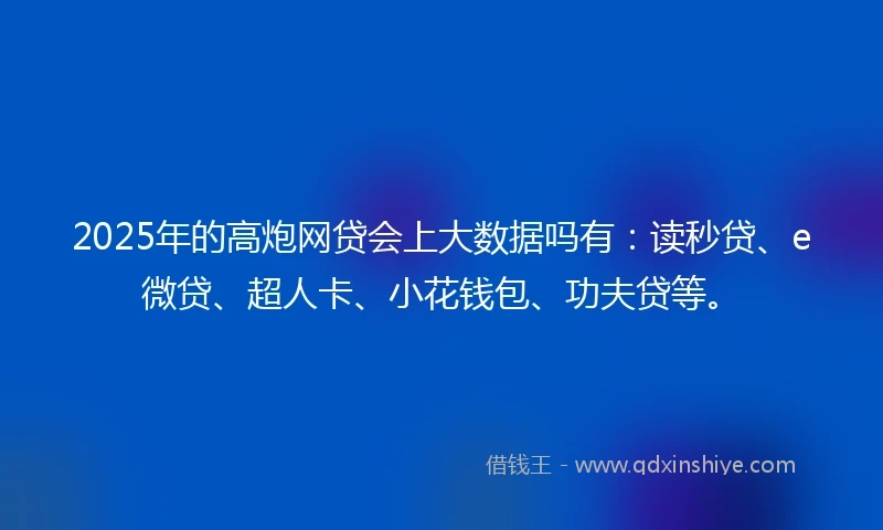 2025年的高炮网贷会上大数据吗有：读秒贷、e微贷、超人卡、小花钱包、功夫贷等。