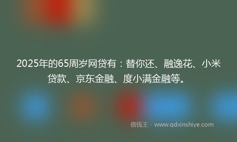 2025年的65周岁网贷有：替你还、融逸花、小米贷款、京东金融、度小满金融等。