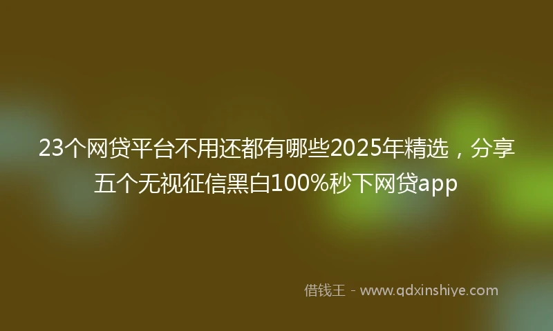 23个网贷平台不用还都有哪些2025年精选，分享五个无视征信黑白100%秒下网贷app