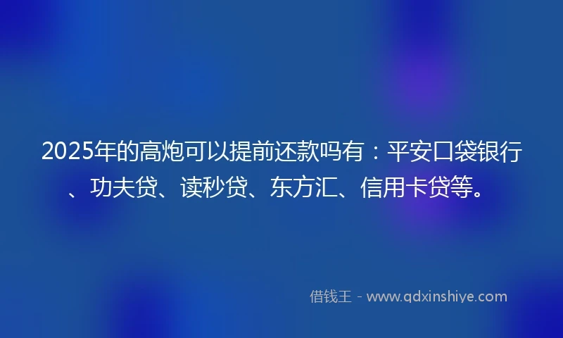 2025年的高炮可以提前还款吗有：平安口袋银行、功夫贷、读秒贷、东方汇、信用卡贷等。