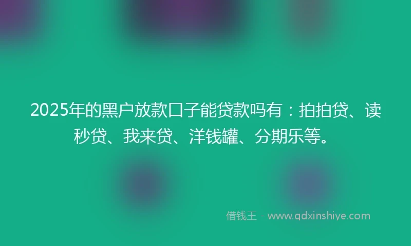 2025年的黑户放款口子能贷款吗有：拍拍贷、读秒贷、我来贷、洋钱罐、分期乐等。
