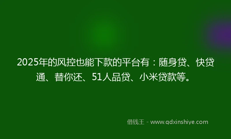 2025年的风控也能下款的平台有：随身贷、快贷通、替你还、51人品贷、小米贷款等。