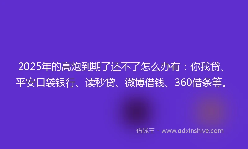 2025年的高炮到期了还不了怎么办有：你我贷、平安口袋银行、读秒贷、微博借钱、360借条等。