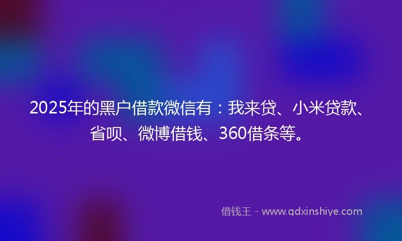 2025年的黑户借款微信有：我来贷、小米贷款、省呗、微博借钱、360借条等。