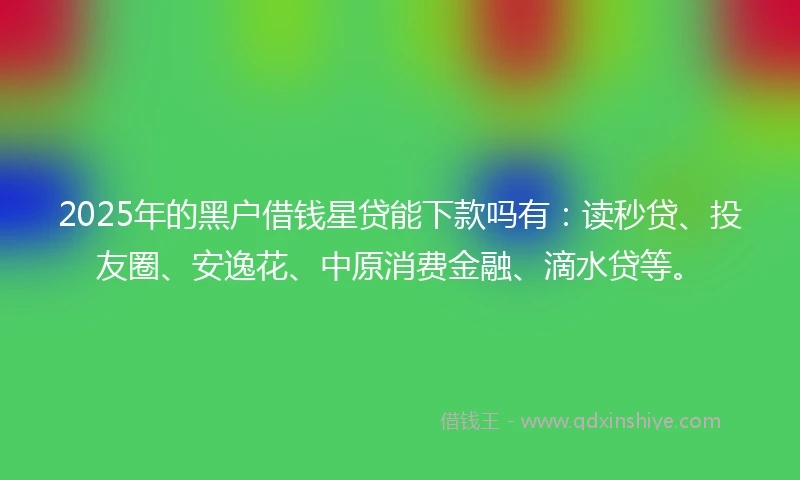 2025年的黑户借钱星贷能下款吗有：读秒贷、投友圈、安逸花、中原消费金融、滴水贷等。