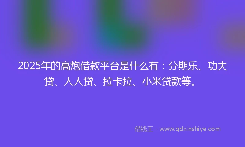2025年的高炮借款平台是什么有：分期乐、功夫贷、人人贷、拉卡拉、小米贷款等。
