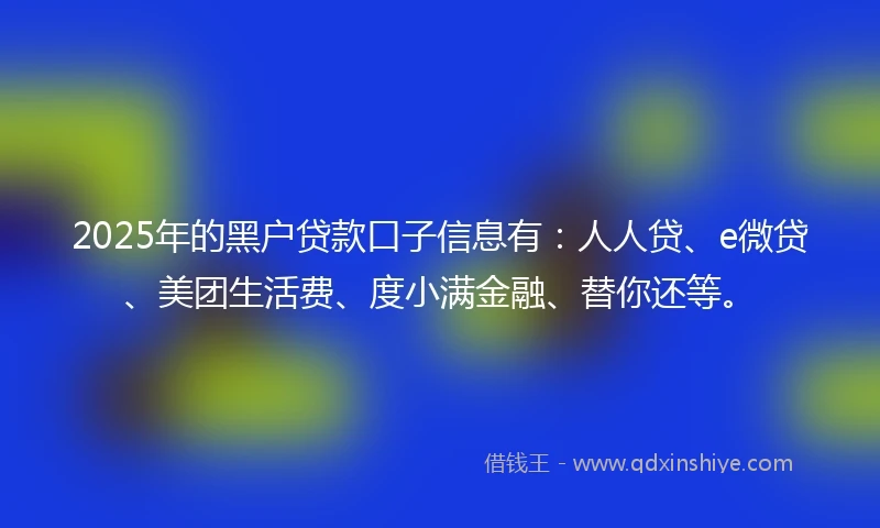 2025年的黑户贷款口子信息有：人人贷、e微贷、美团生活费、度小满金融、替你还等。