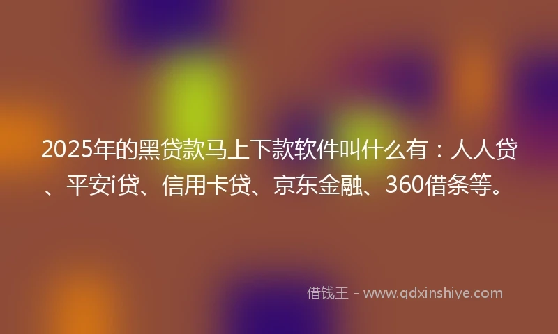 2025年的黑贷款马上下款软件叫什么有：人人贷、平安i贷、信用卡贷、京东金融、360借条等。