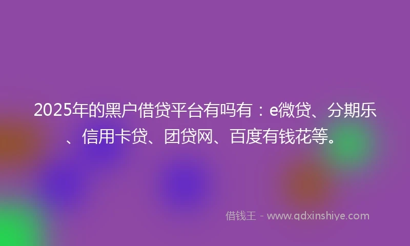 2025年的黑户借贷平台有吗有：e微贷、分期乐、信用卡贷、团贷网、百度有钱花等。