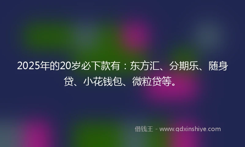2025年的20岁必下款有：东方汇、分期乐、随身贷、小花钱包、微粒贷等。