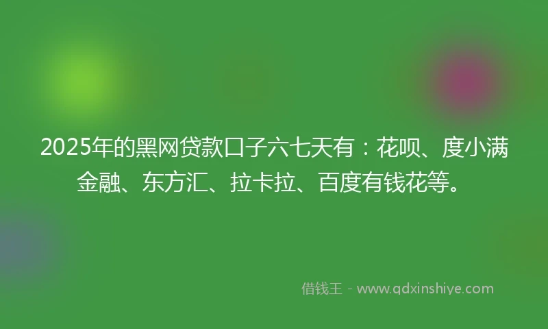 2025年的黑网贷款口子六七天有：花呗、度小满金融、东方汇、拉卡拉、百度有钱花等。