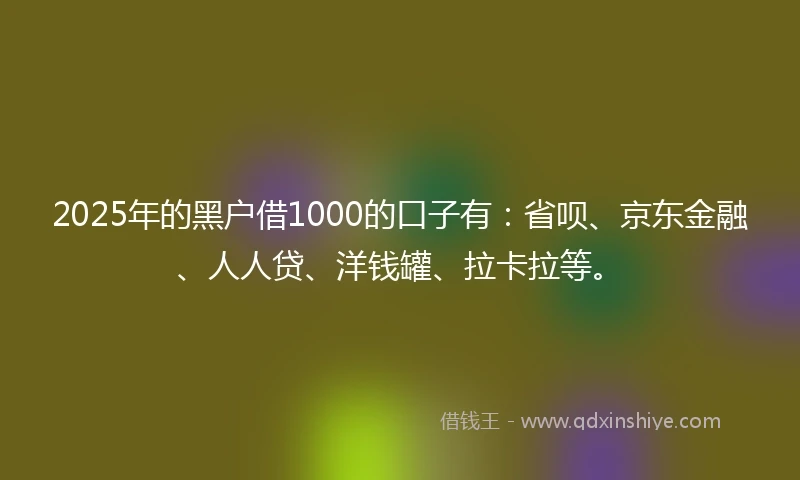 2025年的黑户借1000的口子有：省呗、京东金融、人人贷、洋钱罐、拉卡拉等。