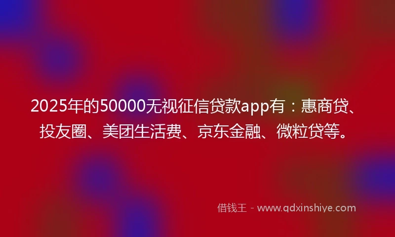 2025年的50000无视征信贷款app有：惠商贷、投友圈、美团生活费、京东金融、微粒贷等。