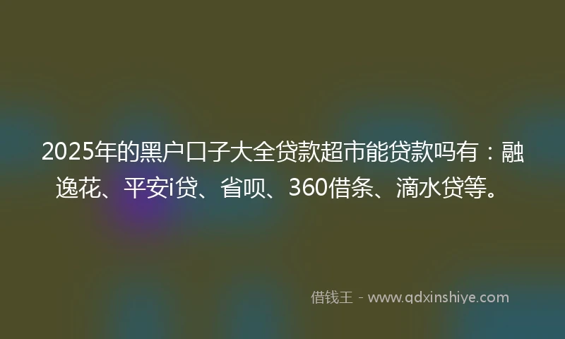 2025年的黑户口子大全贷款超市能贷款吗有：融逸花、平安i贷、省呗、360借条、滴水贷等。