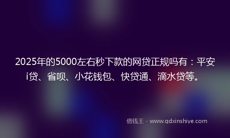 2025年的5000左右秒下款的网贷正规吗有：平安i贷、省呗、小花钱包、快贷通、滴水贷等。