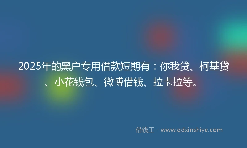2025年的黑户专用借款短期有：你我贷、柯基贷、小花钱包、微博借钱、拉卡拉等。