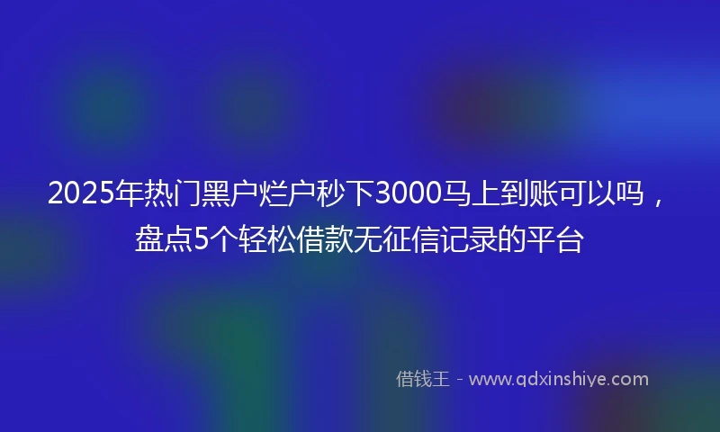 2025年热门黑户烂户秒下3000马上到账可以吗，盘点5个轻松借款无征信记录的平台